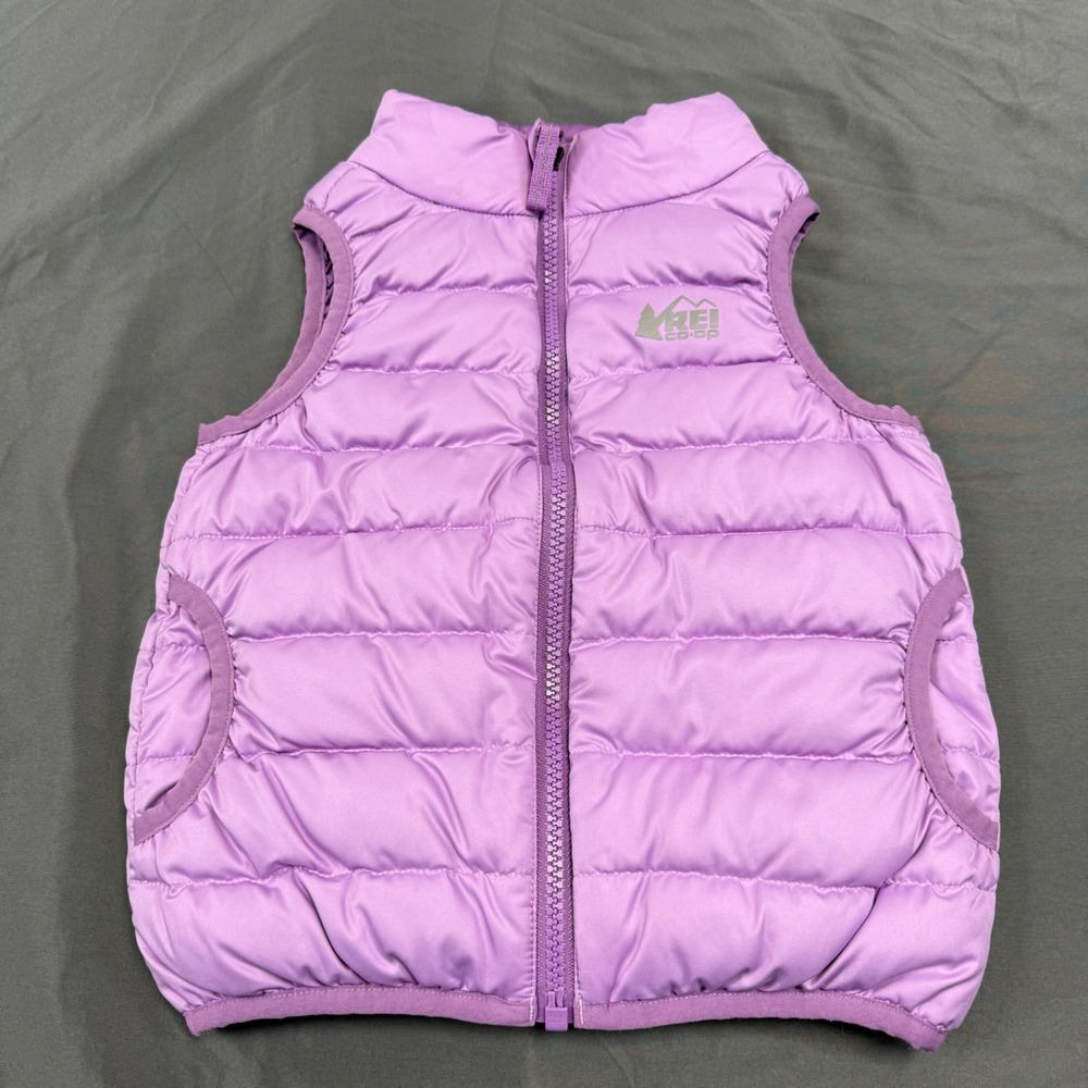 REI Co-op Reversible 650 Down Vest Toddler 3T Purple Quilted Puffer Full Zip